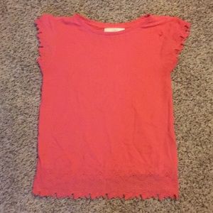 Pink LOFT blouse with flowery detail.